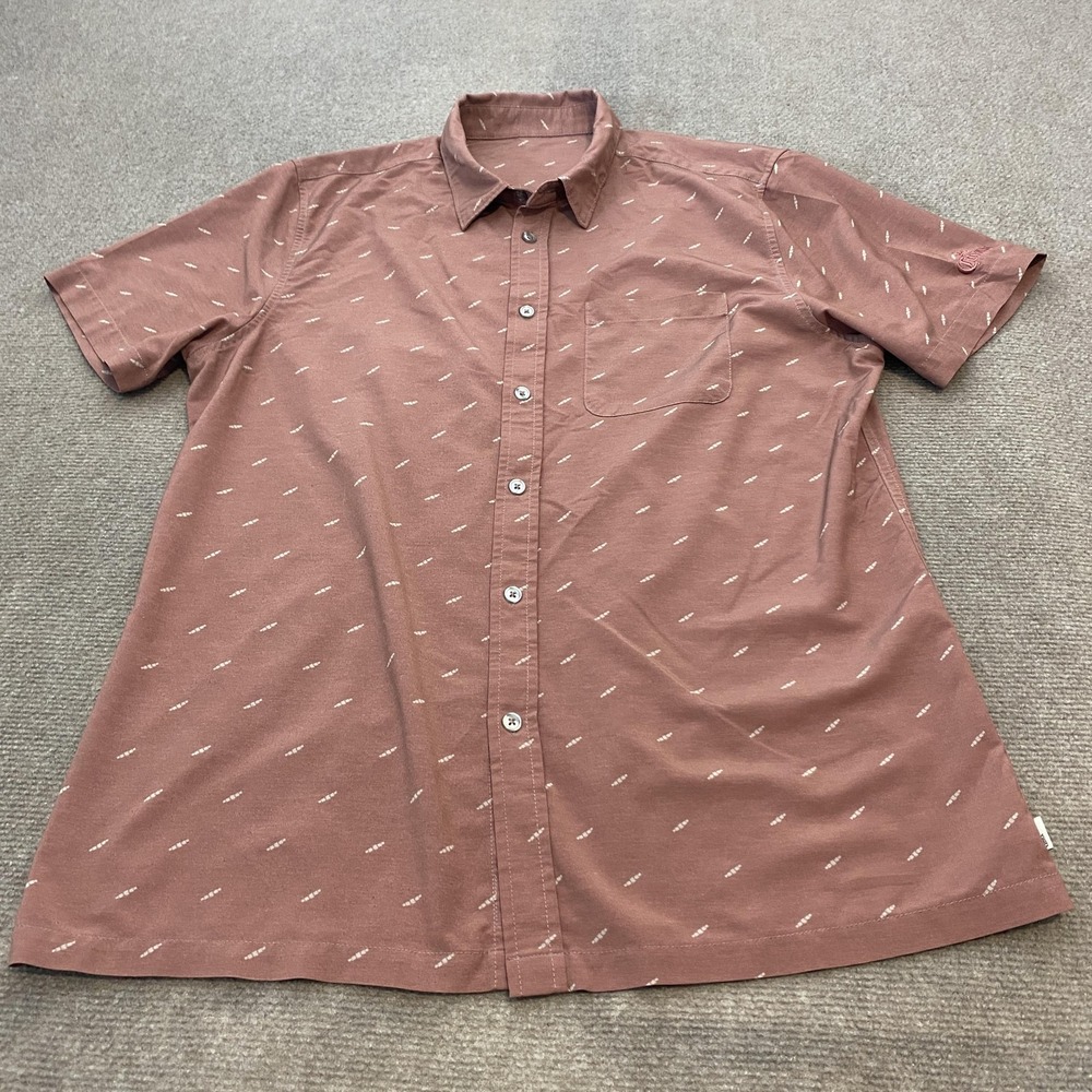 Vuori Mens Short Sleeve Button-Down Shirt in Dusty Rose with White Microprint
